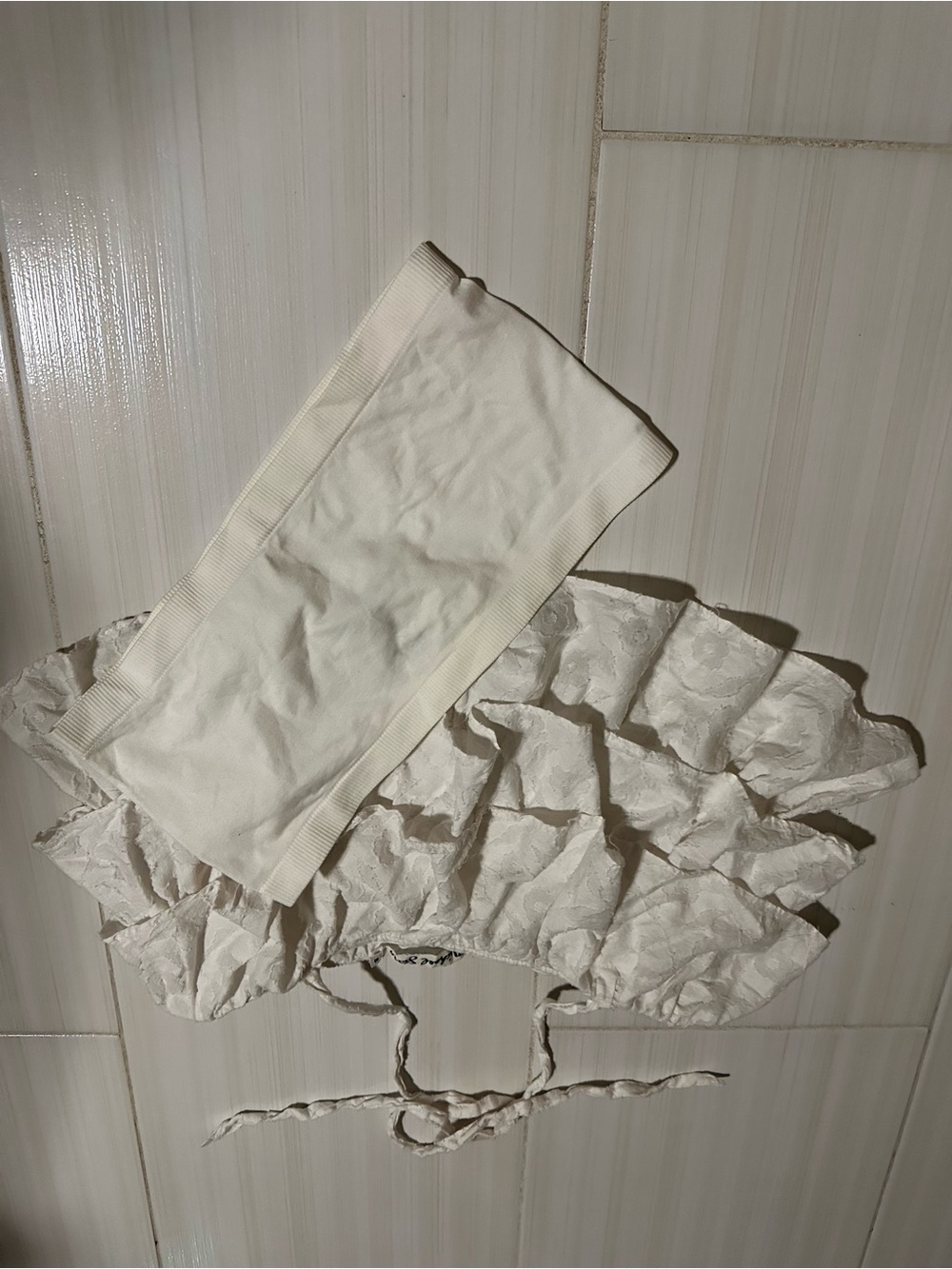 Madison White Ruffled Strapless Crop Top